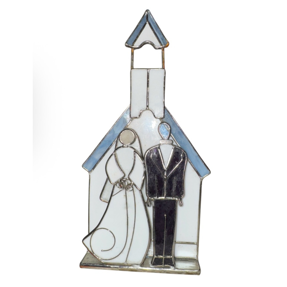Vintage Wedding Gift Rustic Farmhouse Bride Groom Church Stained Glass Decor